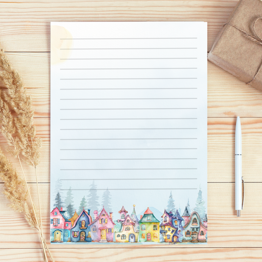 A5 Notitieblok - Pastel huisjes design